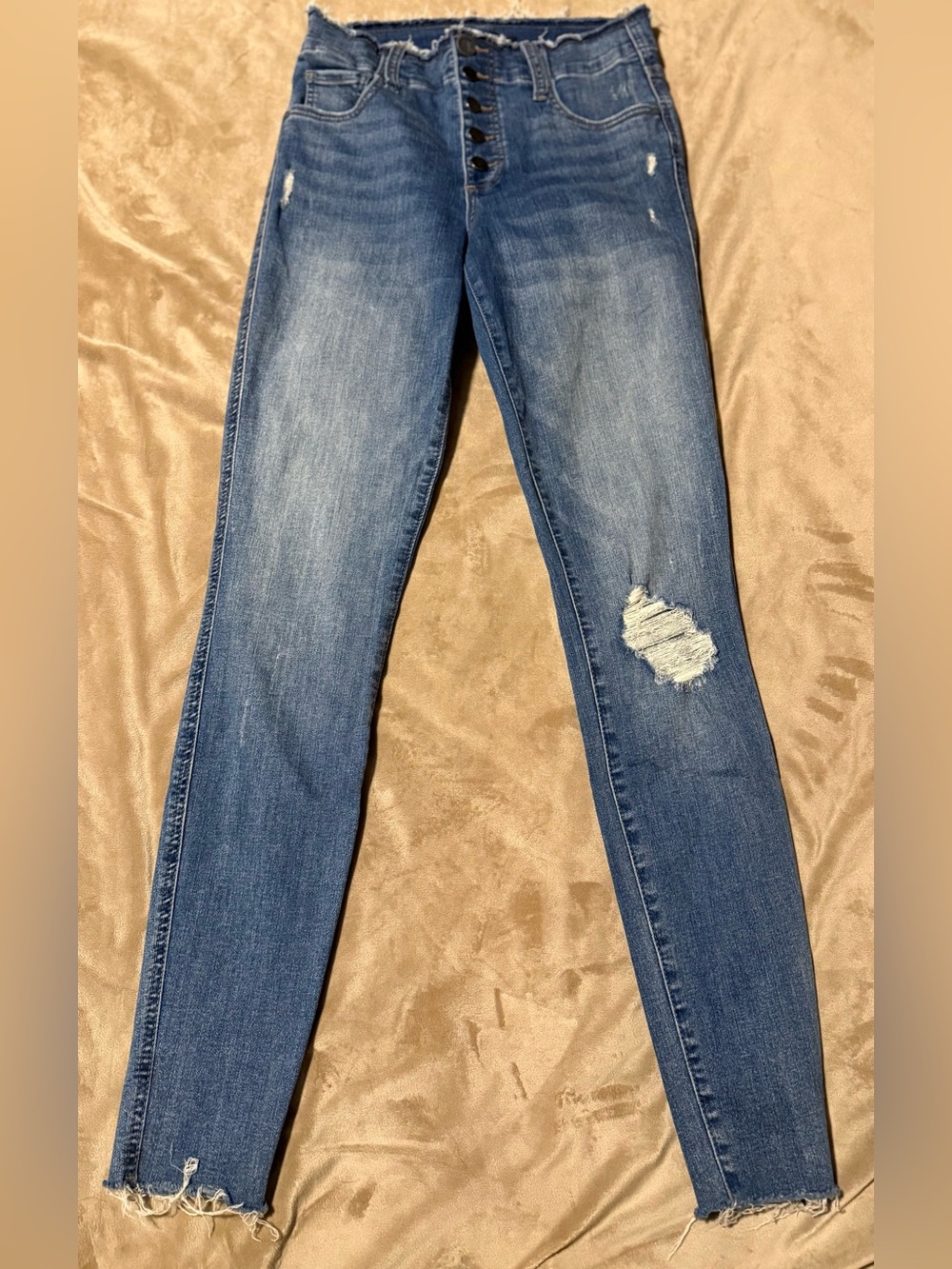 Kut from the Kloth Medium Blue Distressed High-Rise Skinny Jeans